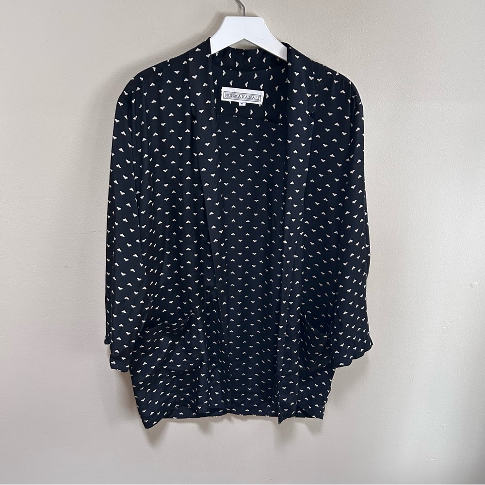 Norma Kamali ~ Open Front Vintage Black Geometric Jacket Blazer in size Medium